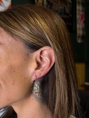 Vintage Southwestern Sterling Silver Green Turquoise Thunderbird Dangle Earrings